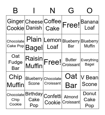 Starbucks Bakery Bingo Card