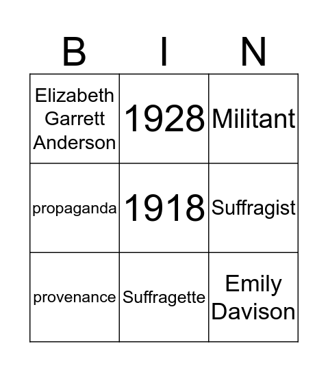 Votes for Women Bingo Card