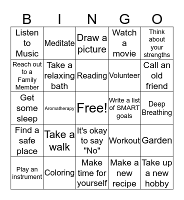 Coping Skills Bingo Card