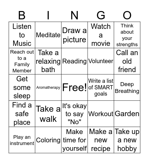 Coping Skills Bingo Card