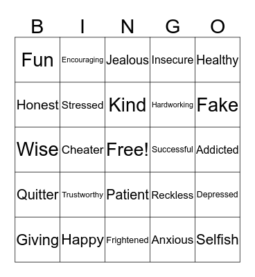 Attributes Bingo Card