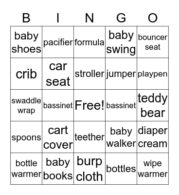 Baby Shower Bingo Card