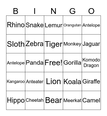 ZOO TIME Bingo Card