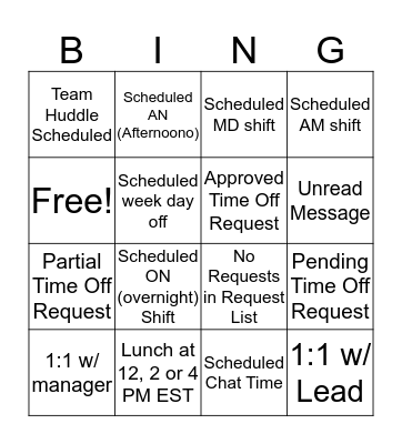 Work Force Management Bingo Card