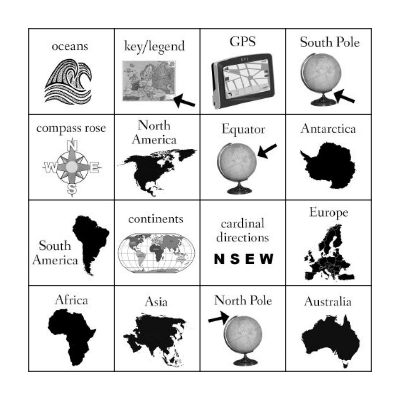 Continents and Mapping Bingo Card