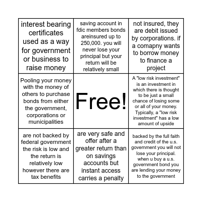 low risk investments Bingo Card