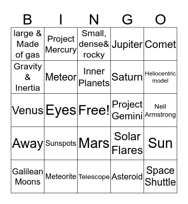 Space BINGO 2019 Bingo Card