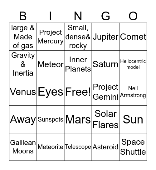 Space BINGO 2019 Bingo Card