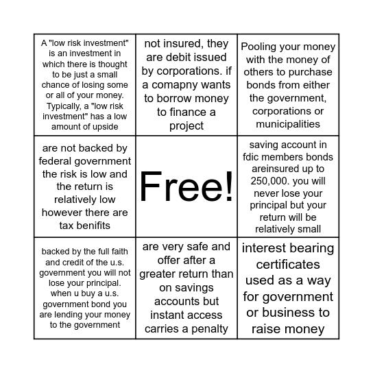 low risk investments Bingo Card