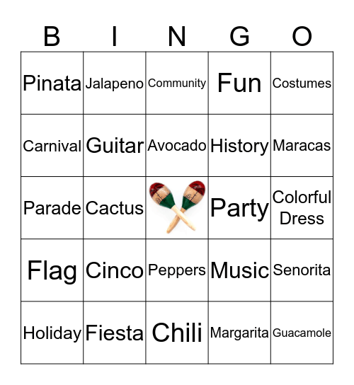 Cinco De Mayo Bingo Card