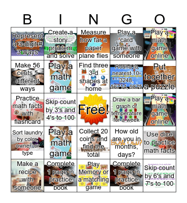 Summer Math Bingo Card