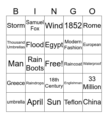 Rainy Days Bingo Card