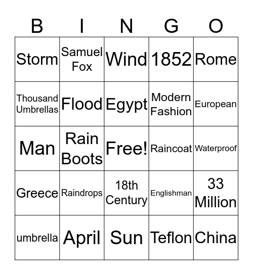 Rainy Days Bingo Card