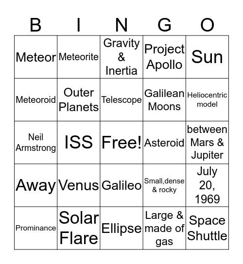 Space BINGO 2019 Bingo Card