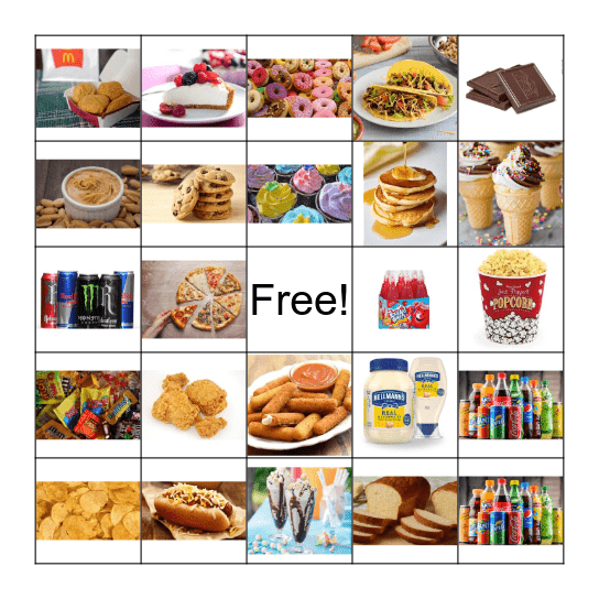 Non-Healthy Food Bingo Card