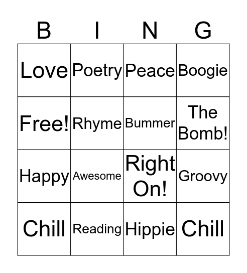 70's Literacy Bingo Card