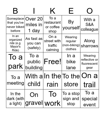 May Bike Month Bingo Card