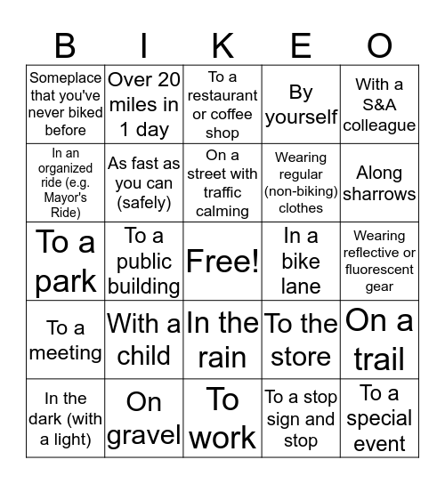 May Bike Month Bingo Card