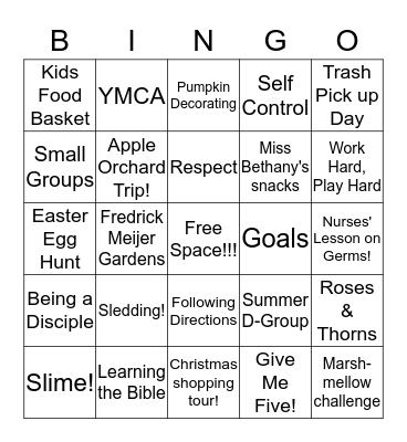Family Meal Spring 2019 Bingo Card