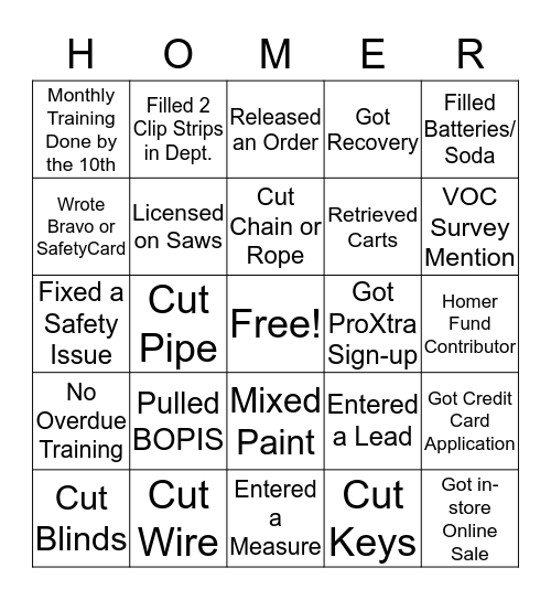 Homer Bingo Card