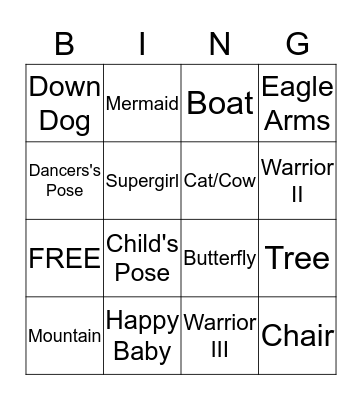 Karma Kids Yoga BINGO Card