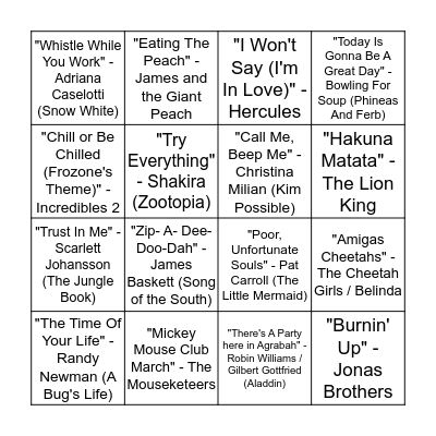 Disney Round 2: Picture Frame Bingo Card