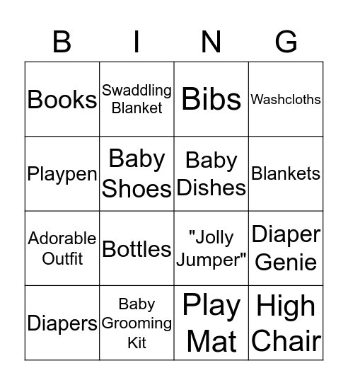 Renée's Baby Shower Bingo Card