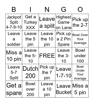Bowling Bingo Card