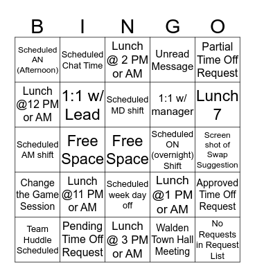 Work Force Management Bingo Card