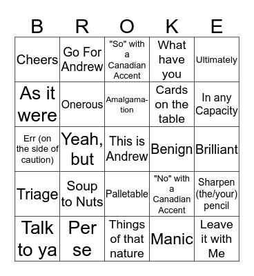 Andrew-isms Bingo Card