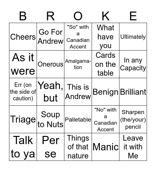 Andrew-isms Bingo Card