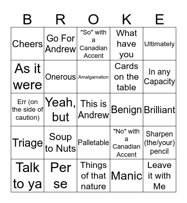 Andrew-isms Bingo Card