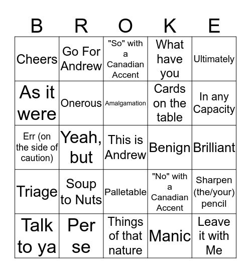 Andrew-isms Bingo Card