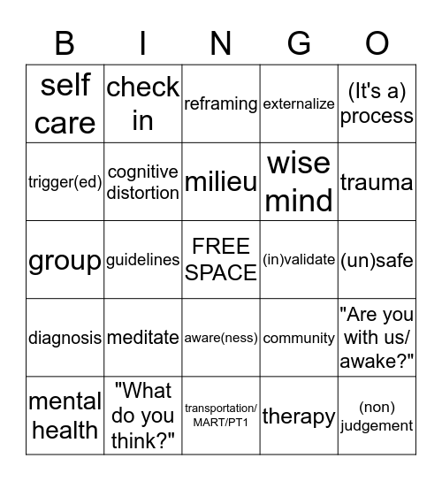 Therapy Bingo! Bingo Card