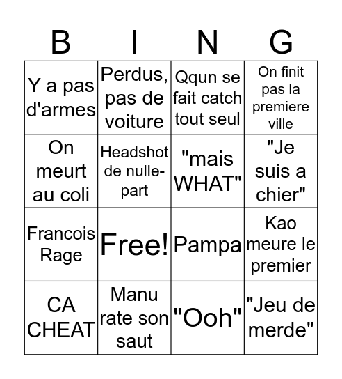 PUBG Bingo Card