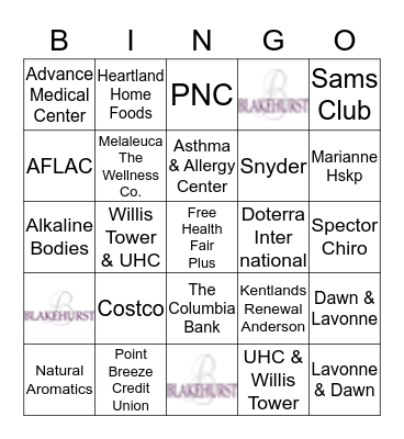 Health Fair 5/3/19 Bingo Card