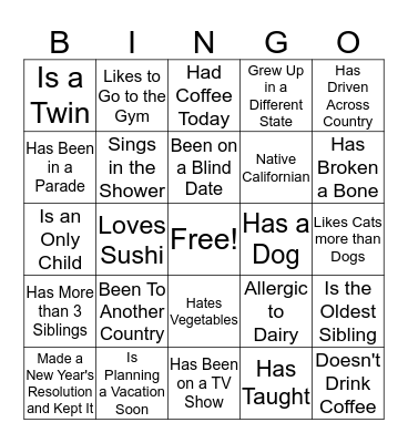 Get To Know You BINGO Card