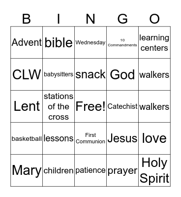 Faith Formation  Bingo Card