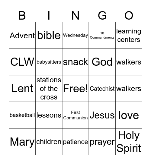 Faith Formation  Bingo Card