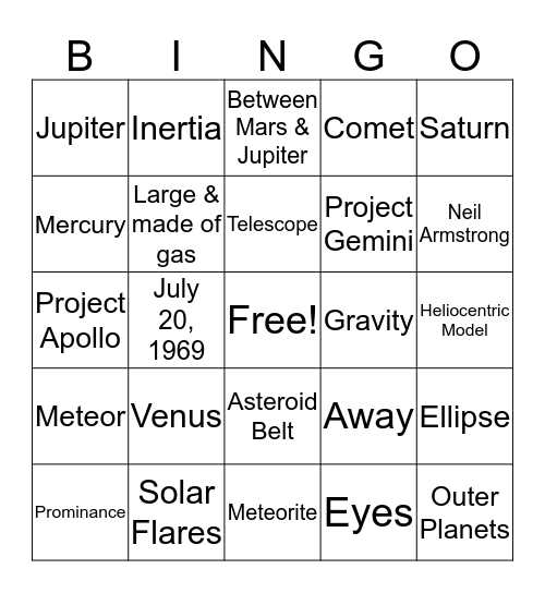 Space BINGO Card