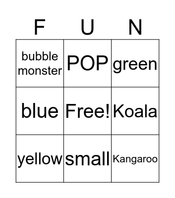 BUBBLE BINGO Card