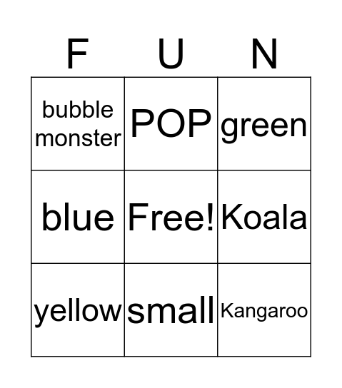 BUBBLE BINGO Card