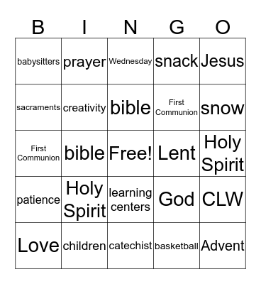 Faith Formation Bingo Card