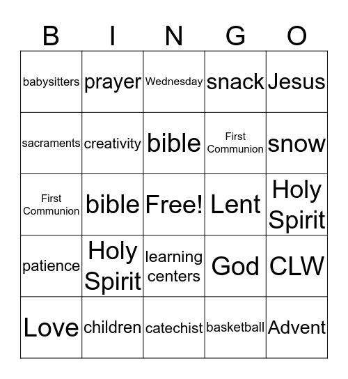Faith Formation Bingo Card