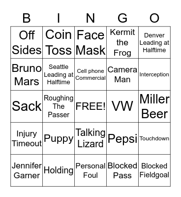 SUPERBOWL BINGO 2014 Bingo Card