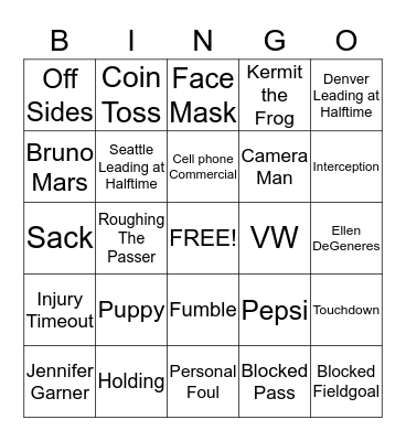 SUPERBOWL BINGO 2014 Bingo Card