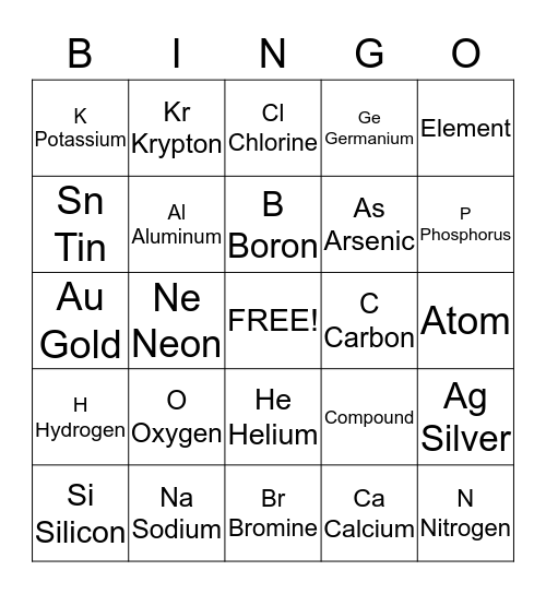 Science Bingo Card