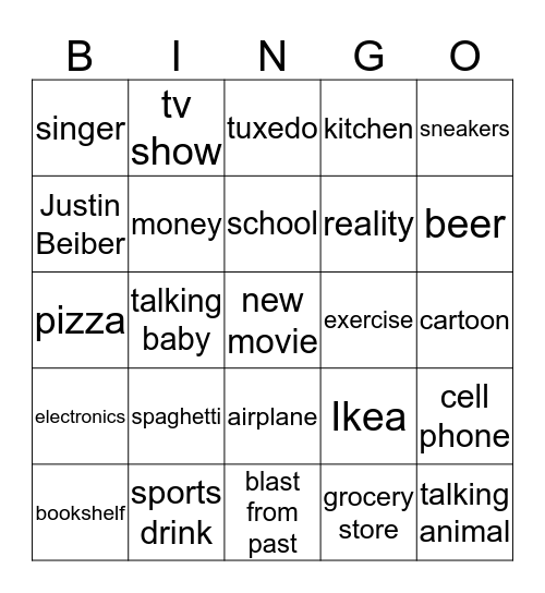 Superbowl Commercial Bingo Card