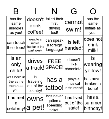 Find Someone Who.... Bingo Card