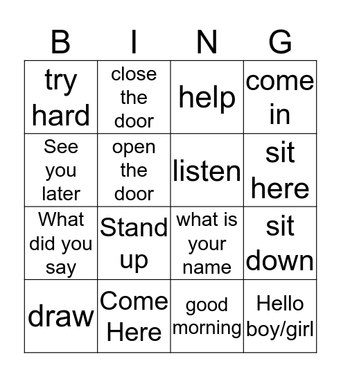 Blackfoot words  "common phrases"  Bingo Card